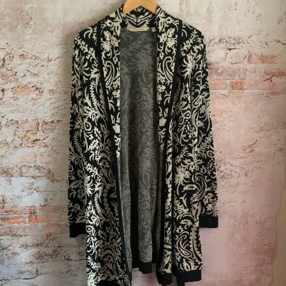 Soft Surroundings Black & White Paisley Wrap Cardigan Sweater